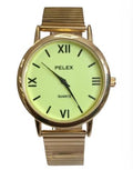 Pelex Men's Big Roman number Gold Case Night Glow Dial Gold Bracelet Strap Quartz Watch
