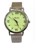 Pelex Men's Big Roman number Silver Case Night Glow Dial Silver Bracelet Strap