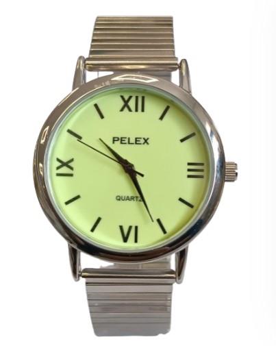 Pelex Men's Big Roman number Silver Case Night Glow Dial Silver Bracelet Strap