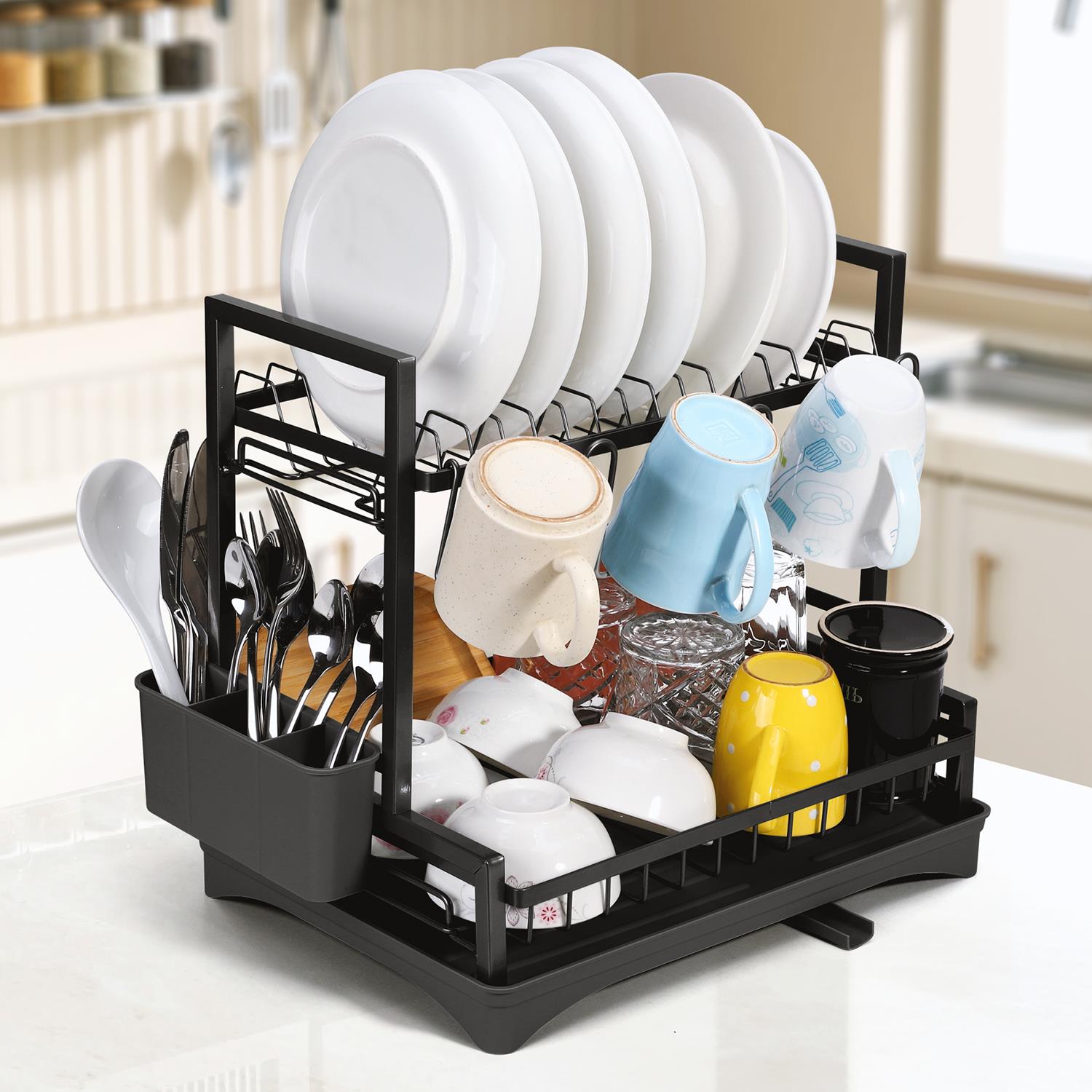 Vinsani 2 Tier Dish Drainer Black