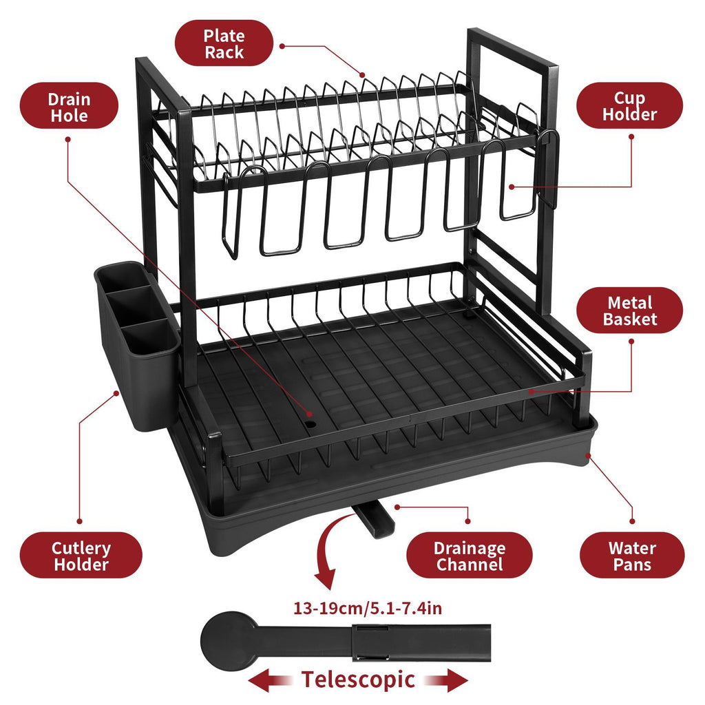 Vinsani 2 Tier Dish Drainer Black