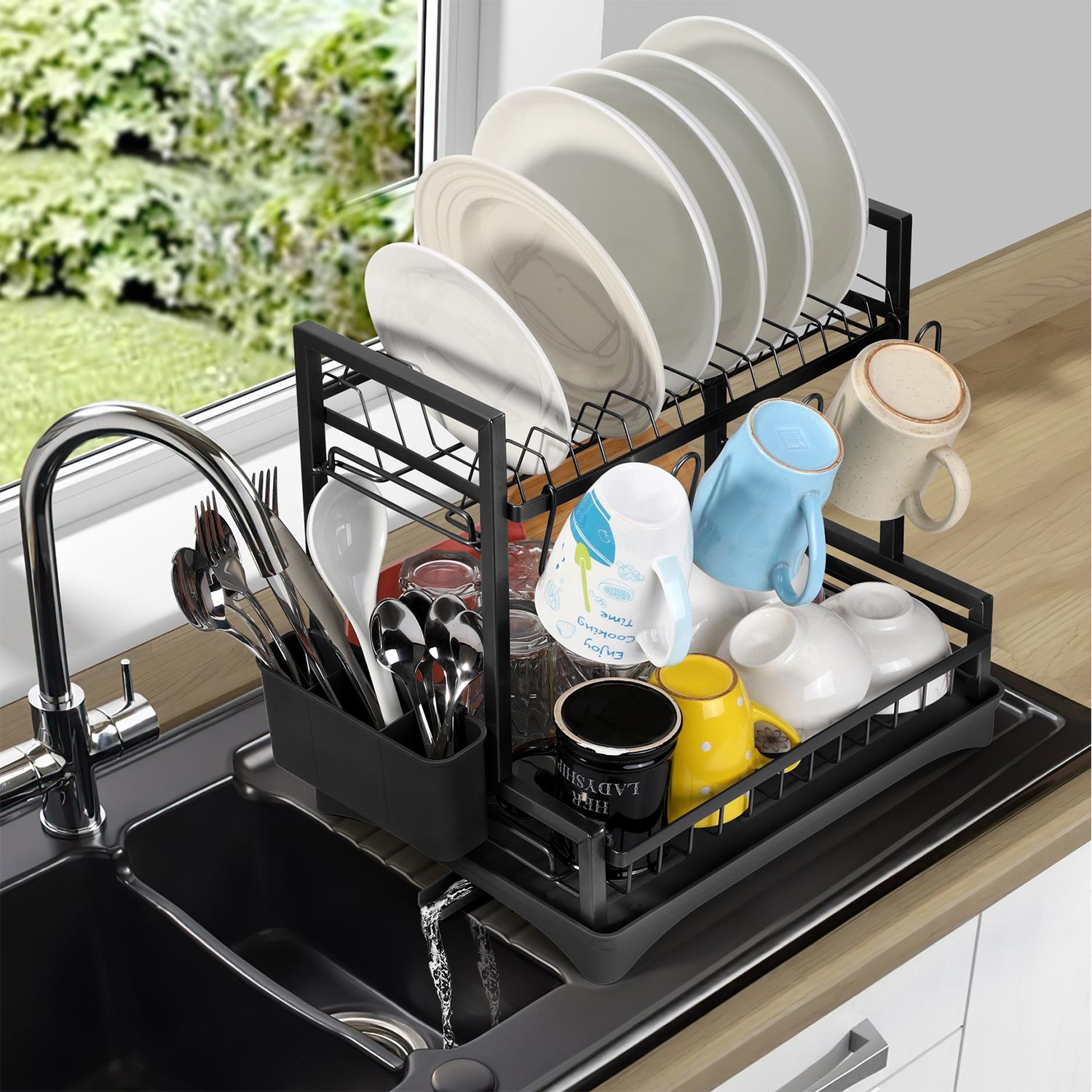 Vinsani 2 Tier Dish Drainer Black