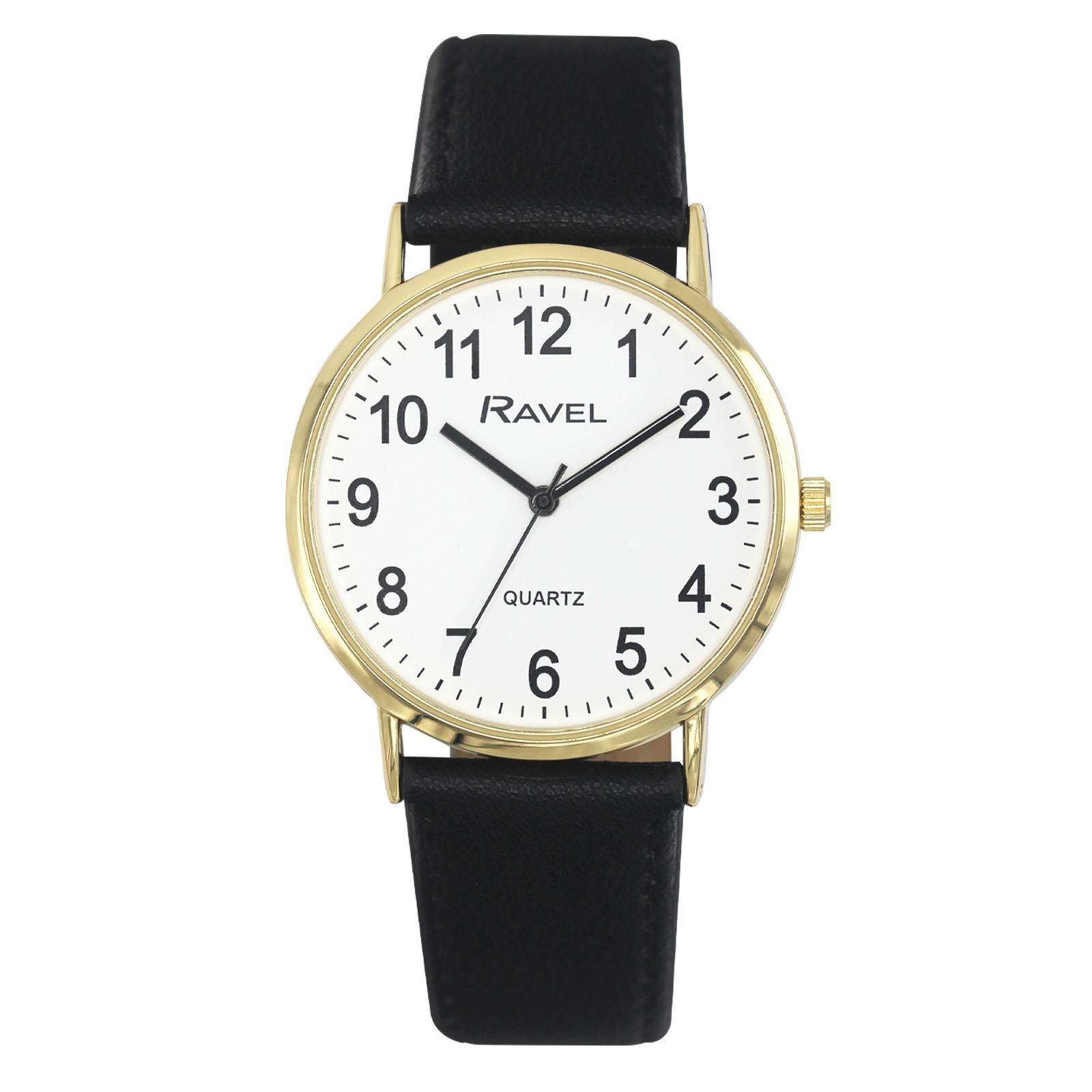 Ravel Men's Classic Big White Dial Black Leather Strap Watch R0129.25.1