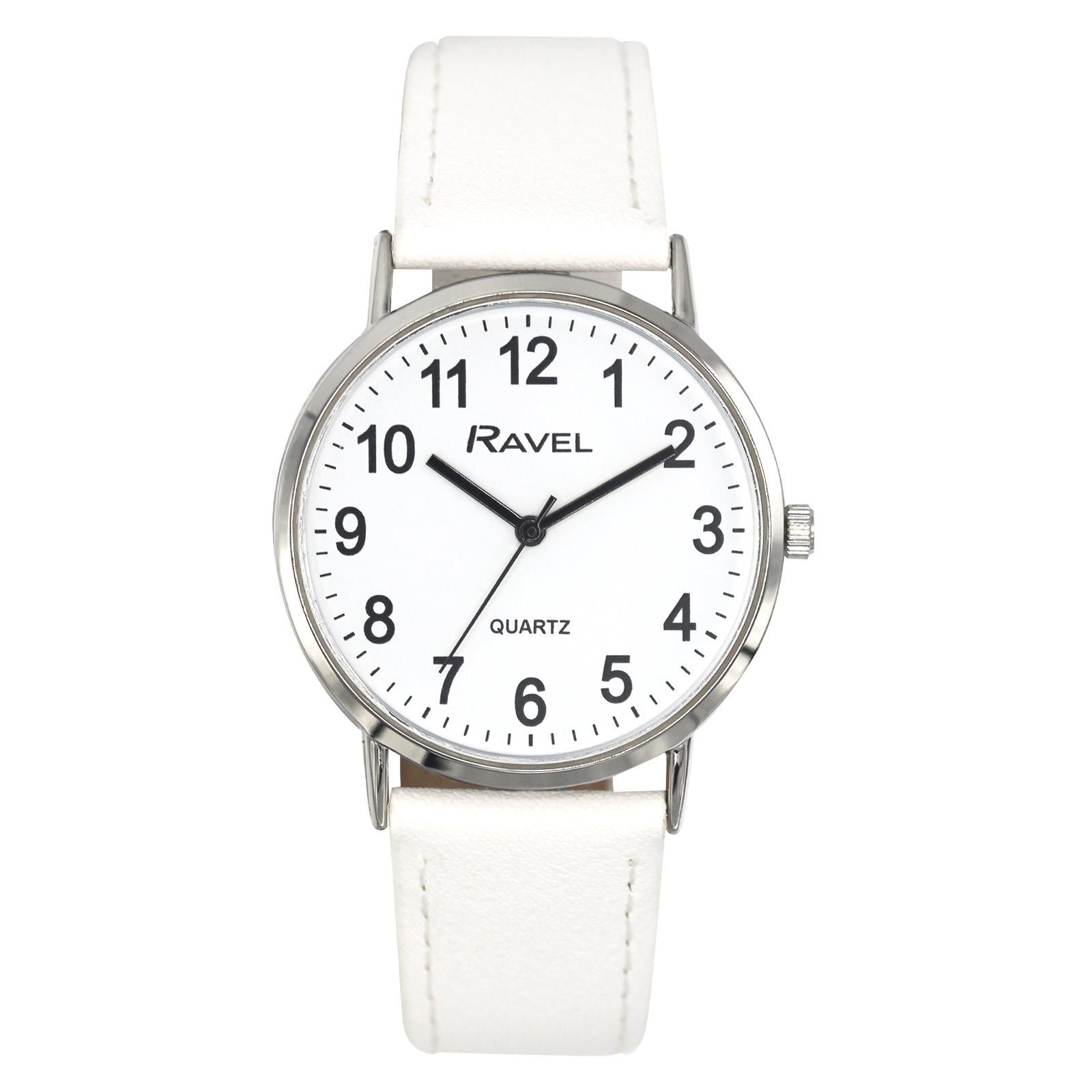 Ravel Men's Ladies Classic Big White Dial White Leather Strap Watch R0129.24.1