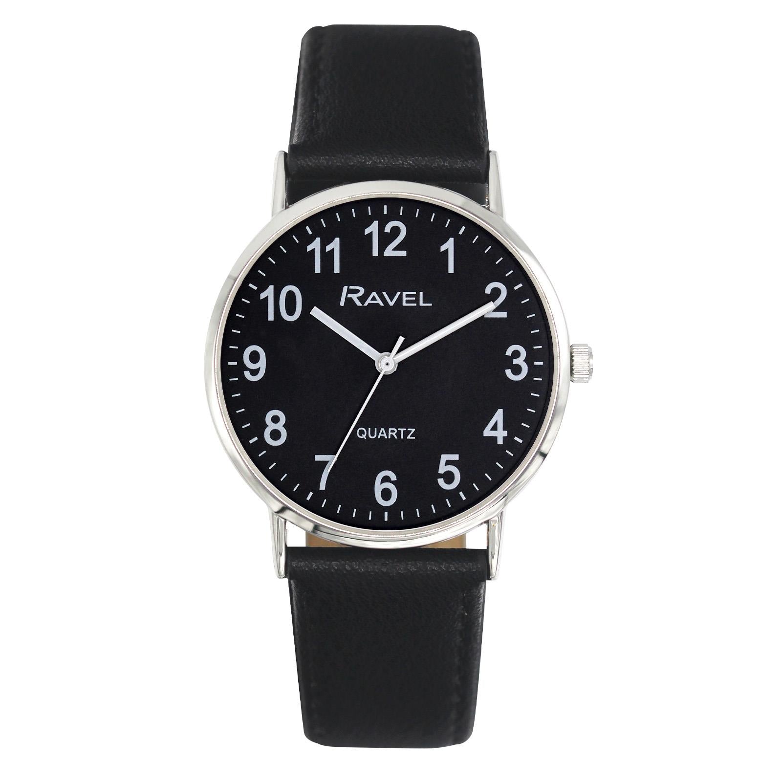 Ravel Men's Classic Big Black Dial Black Leather Strap Watch R0129.23.1
