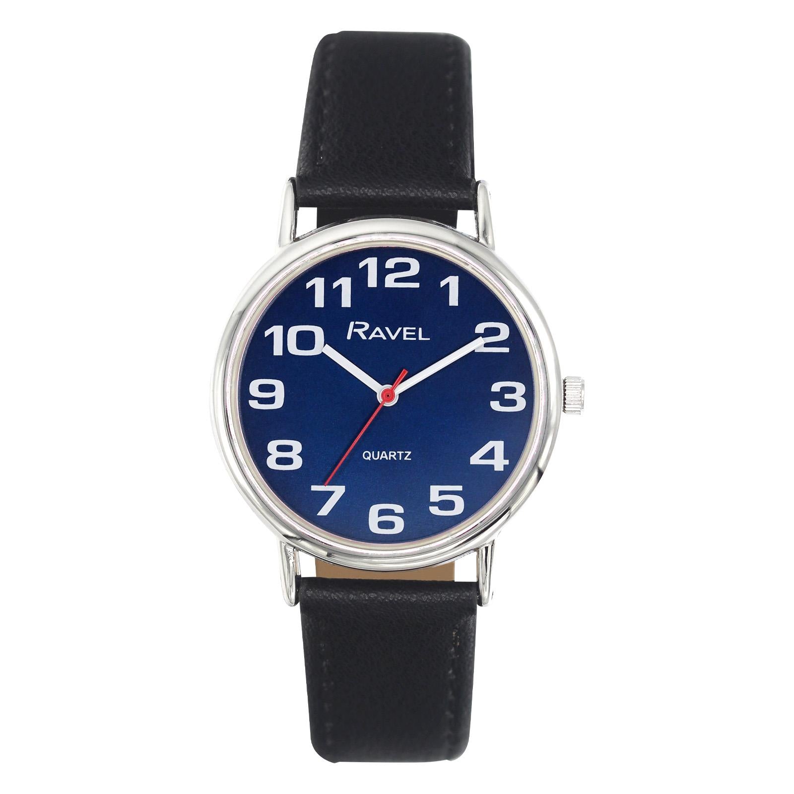 Ravel Unisex Men's Ladies Classic Big Blue Dial Black Leather Strap Watch R0105.52.1