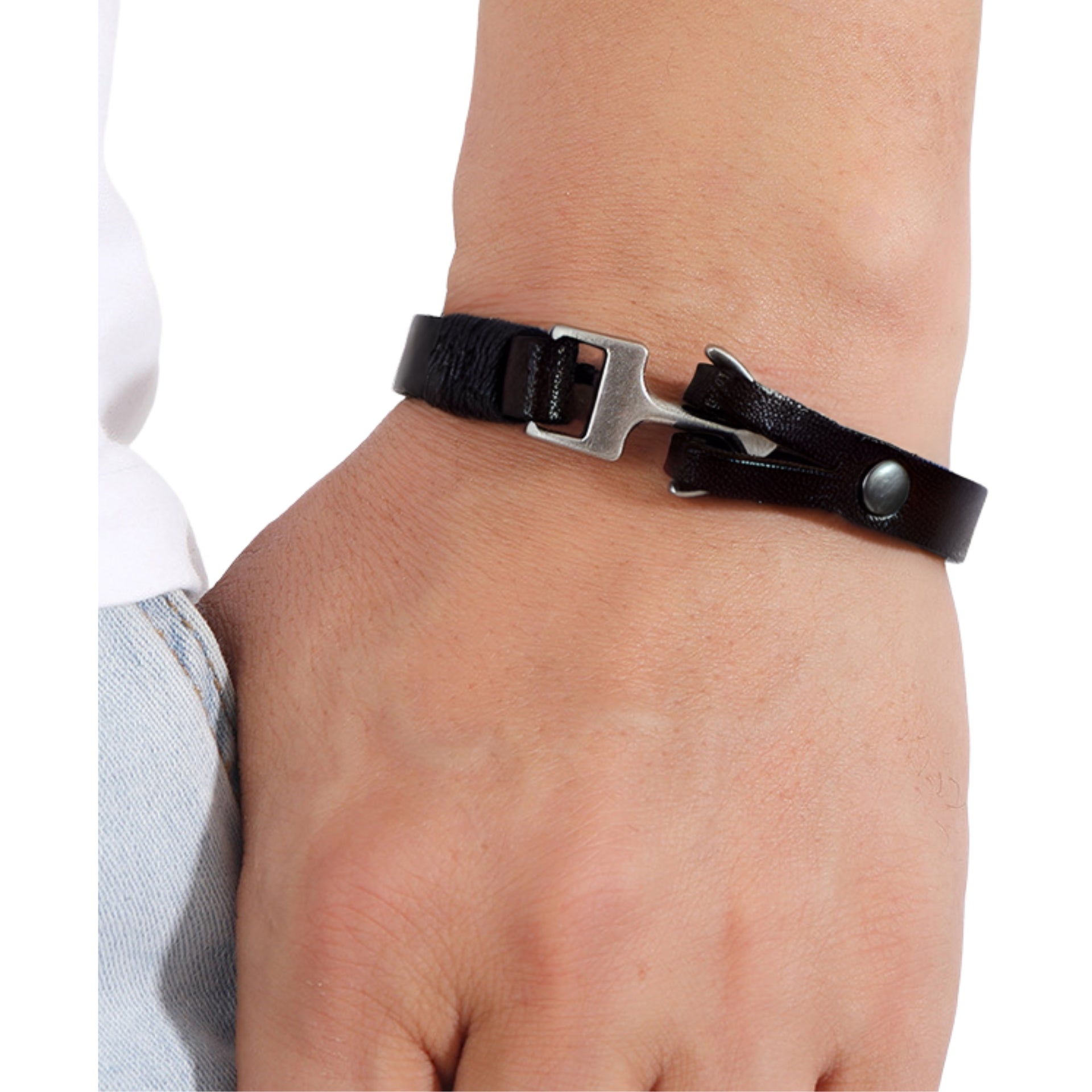 Men's Leather Anchor Bracelet