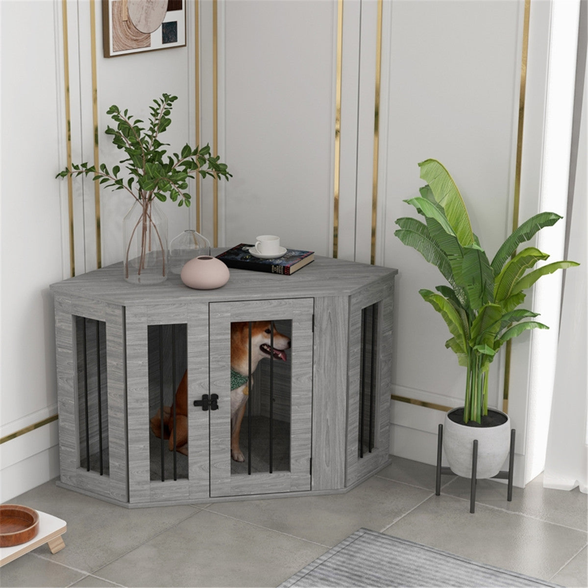 Grey Furniture-Style Dog Crate Side Table – Medium Dogs