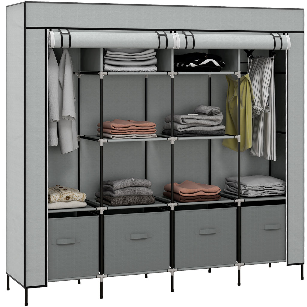 HOMCOM Fabric Wardrobe w/ 12 Shelves 2 Hanging Rails Foldable Closets