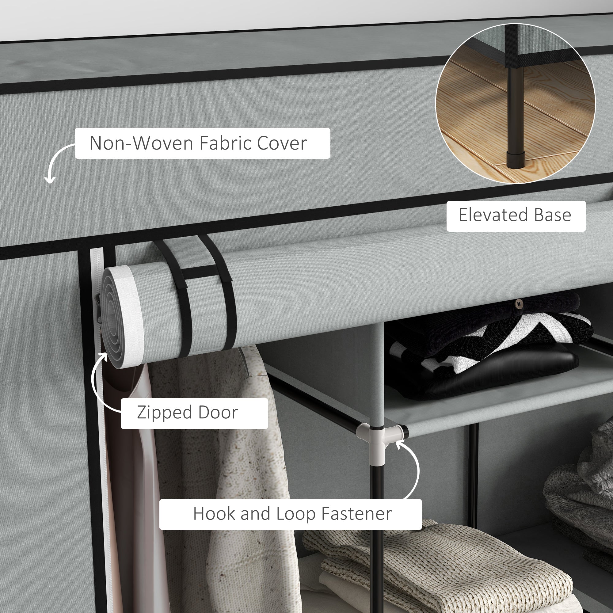 HOMCOM Fabric Wardrobe w/ 12 Shelves 2 Hanging Rails Foldable Closets