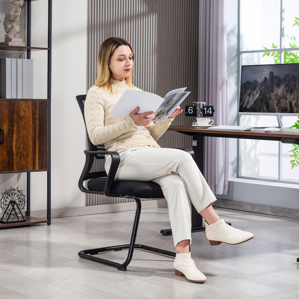 HOMCOM Meeting Office Chair, Mesh Reception Chair with Sled Base, Black