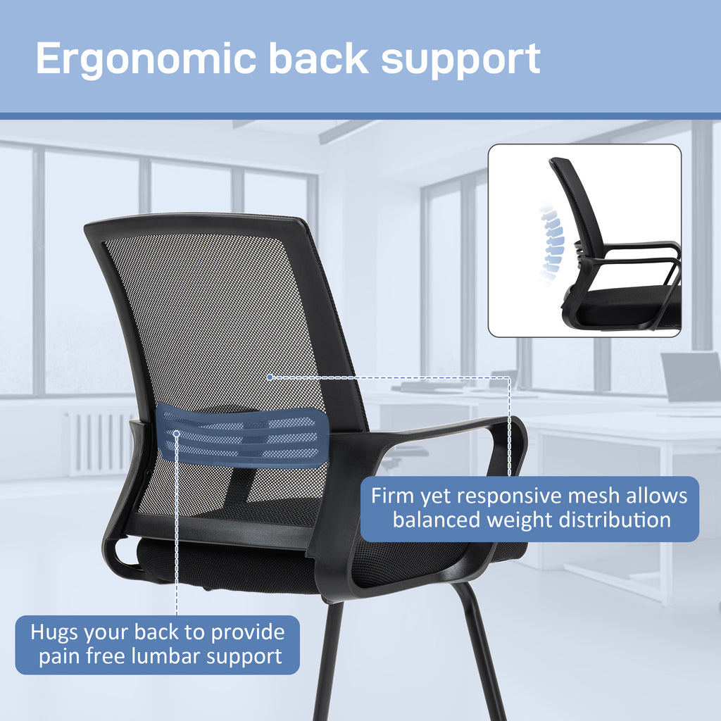 HOMCOM Meeting Office Chair, Mesh Reception Chair with Sled Base, Black
