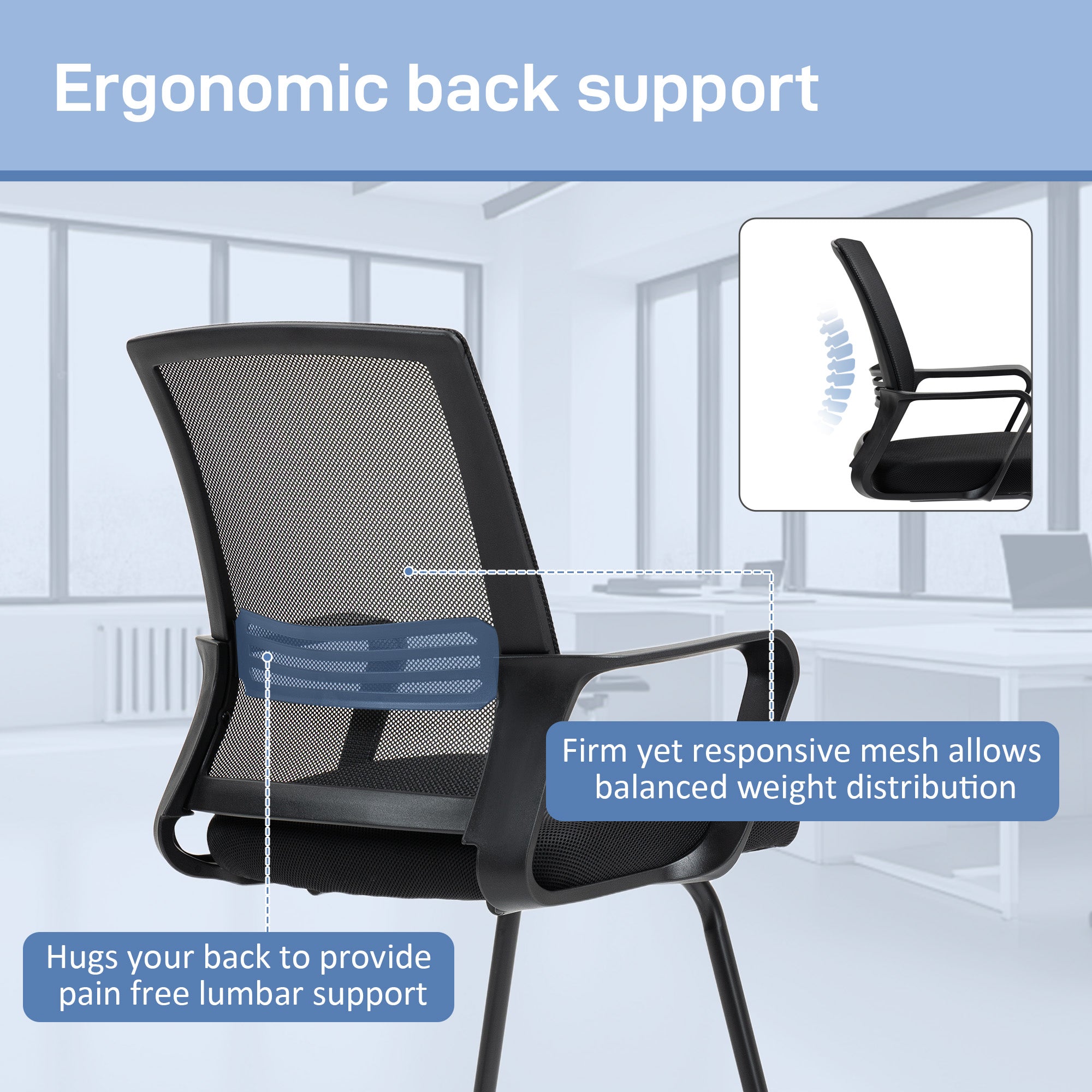 HOMCOM Meeting Office Chair, Mesh Reception Chair with Sled Base, Black