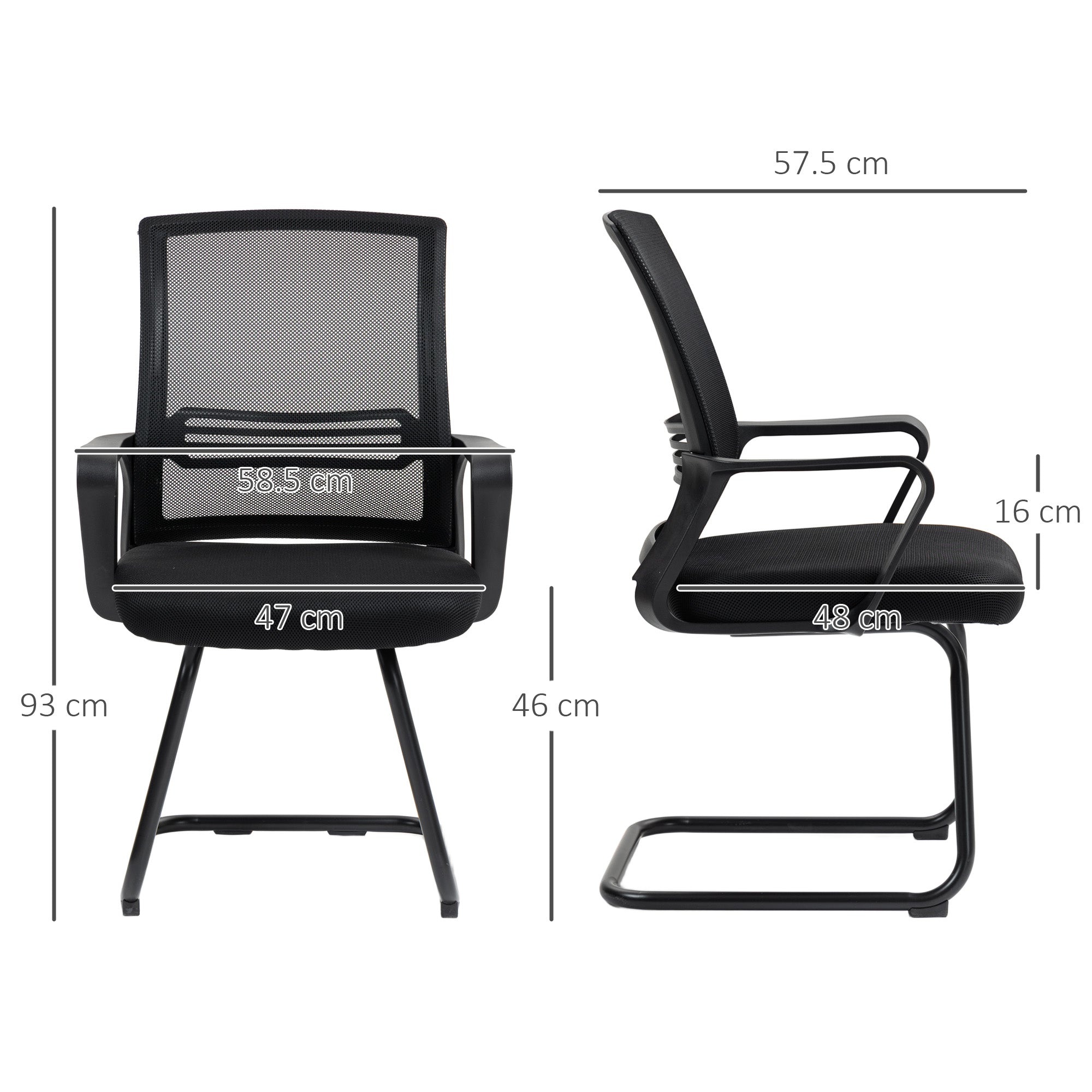 HOMCOM Meeting Office Chair, Mesh Reception Chair with Sled Base, Black