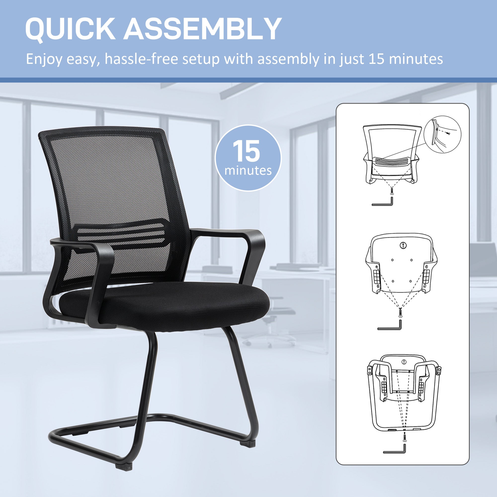 HOMCOM Meeting Office Chair, Mesh Reception Chair with Sled Base, Black
