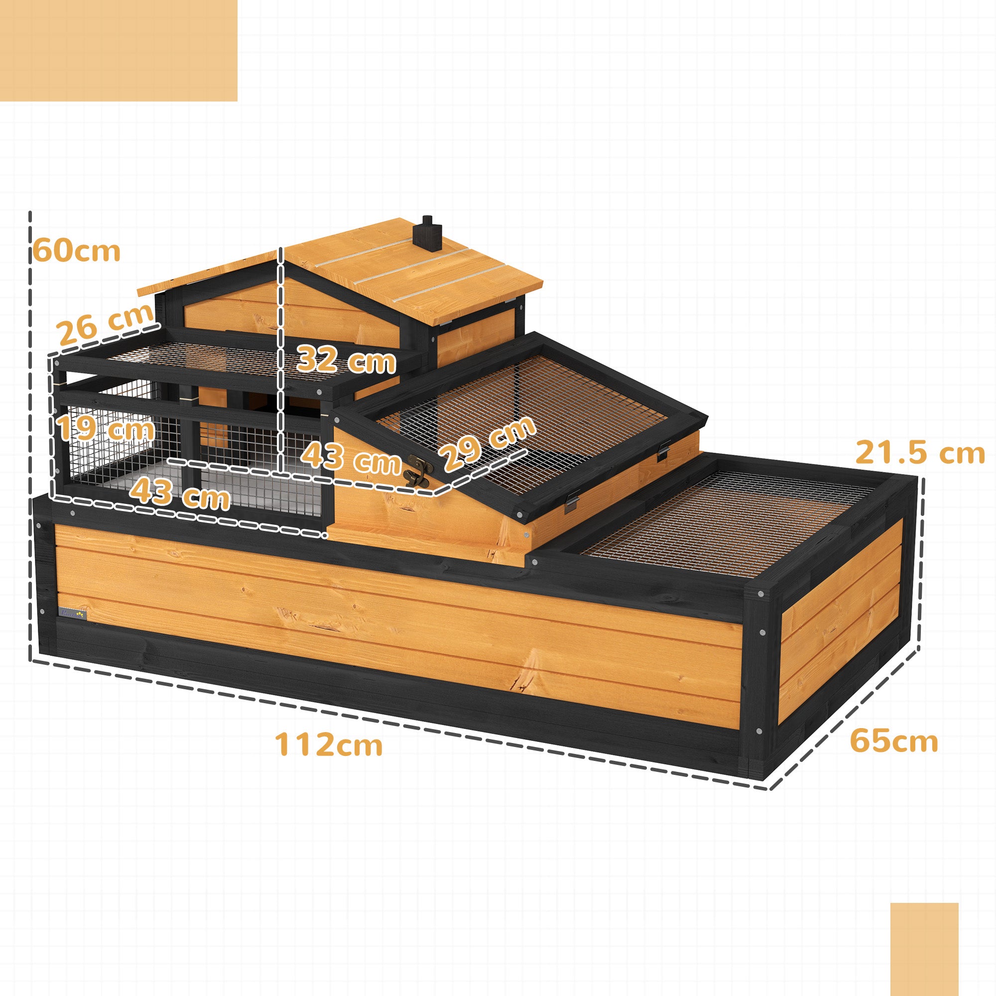 PawHut Wooden Tortoise House Indoor Outdoor w/ Balcony, Tray, Openable Roof