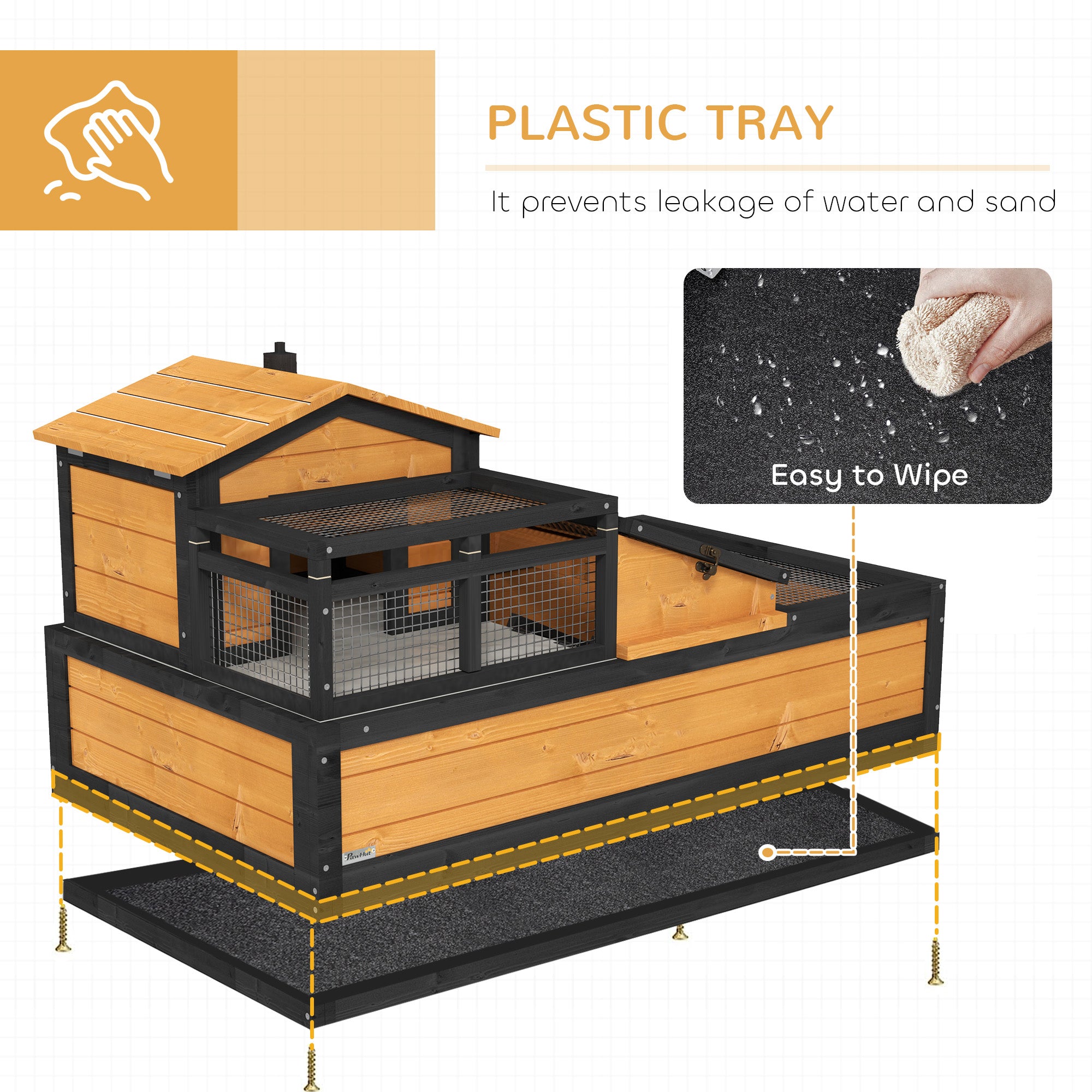 PawHut Wooden Tortoise House Indoor Outdoor w/ Balcony, Tray, Openable Roof