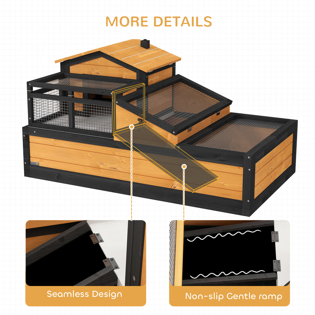 PawHut Wooden Tortoise House Indoor Outdoor w/ Balcony, Tray, Openable Roof