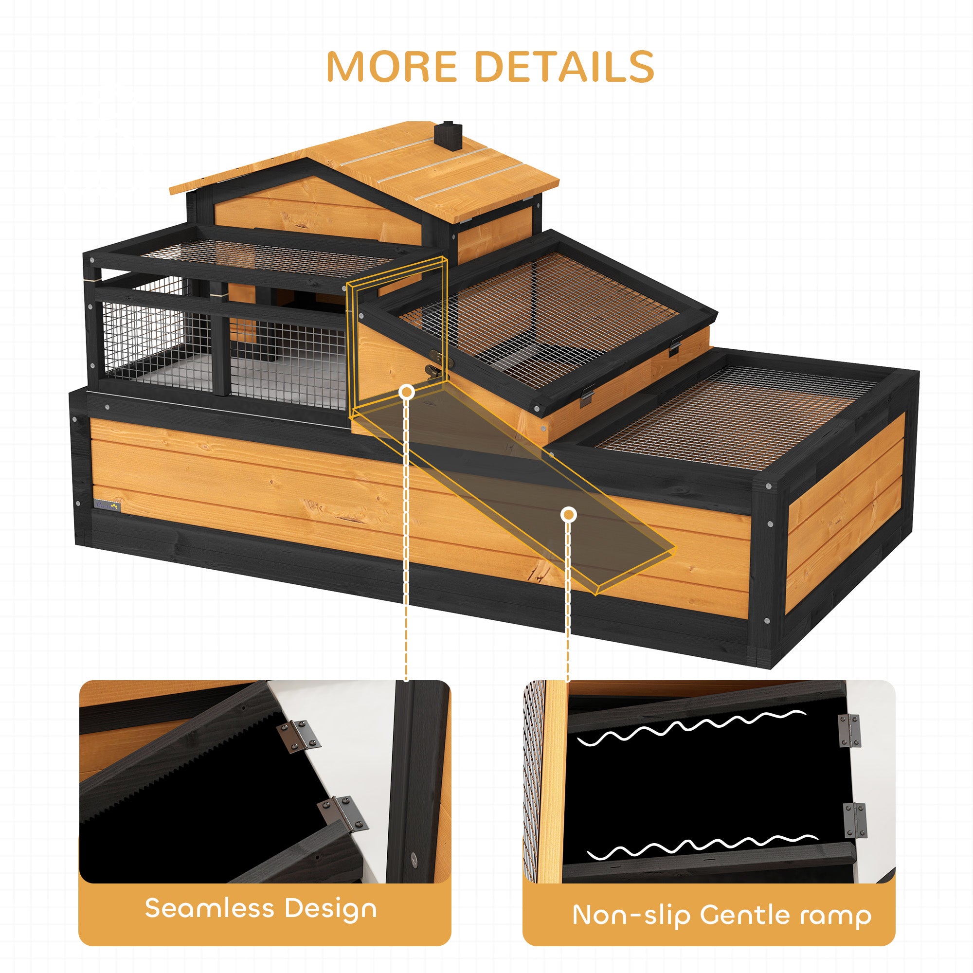 PawHut Wooden Tortoise House Indoor Outdoor w/ Balcony, Tray, Openable Roof