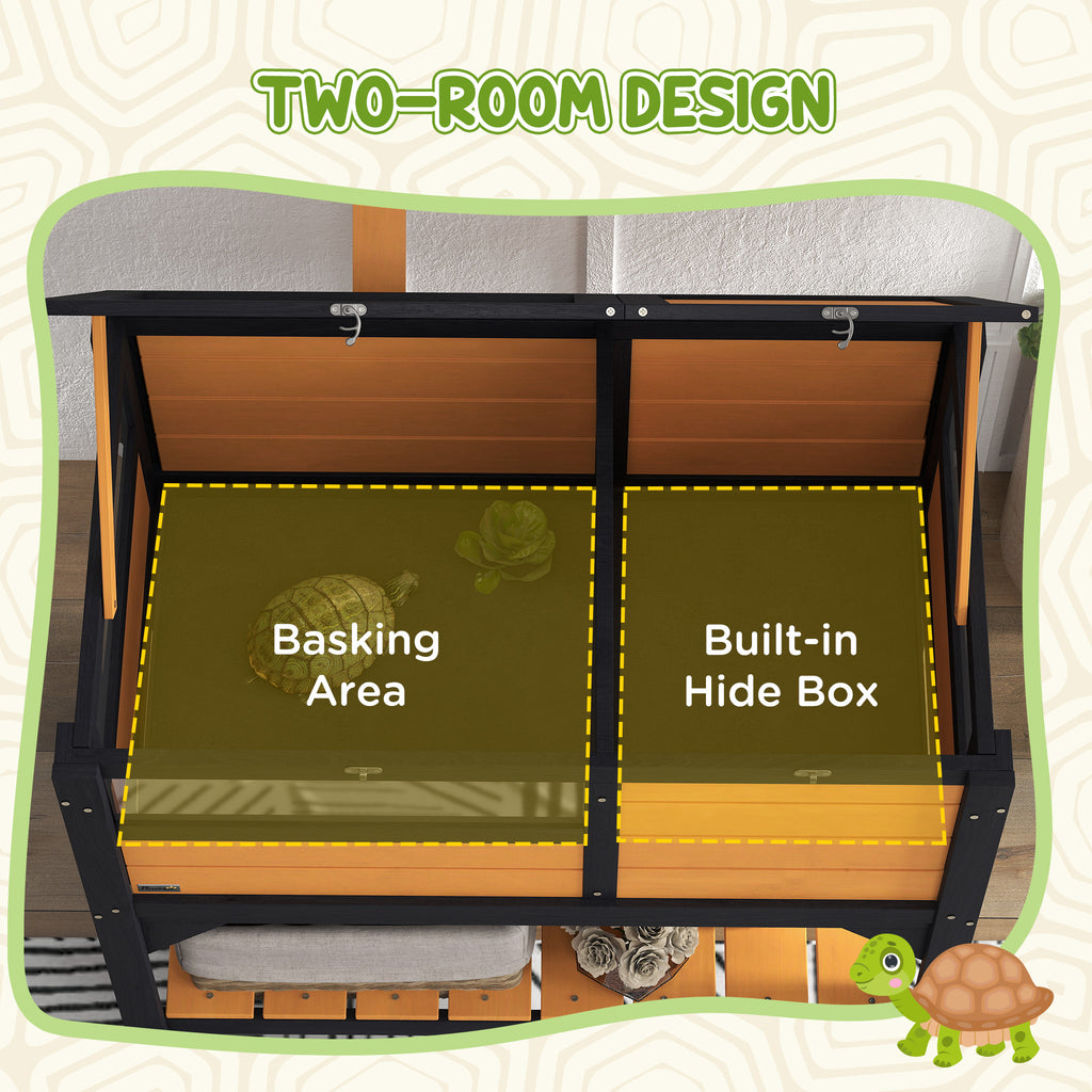 PawHut Wooden Tortoise House w/ Run, Shelter, Shelf, Lamp Holder, Yellow