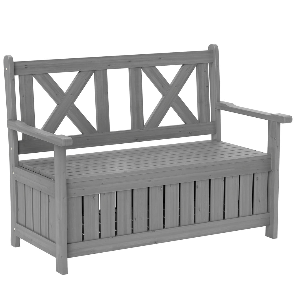 Outsunny Wood Storage Garden Bench for Patio Outdoor Seating, Charcoal Grey