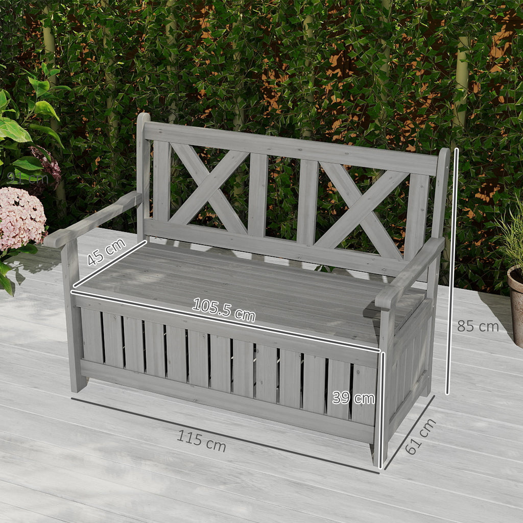 Outsunny Wood Storage Garden Bench for Patio Outdoor Seating, Charcoal Grey