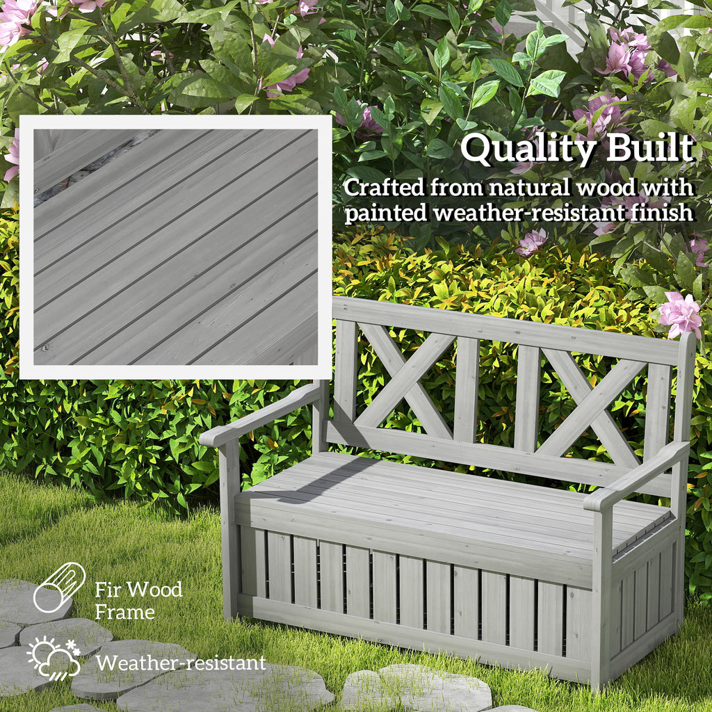 Outsunny Wood Storage Garden Bench for Patio Outdoor Seating, Charcoal Grey