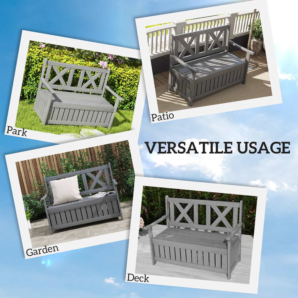 Outsunny Wood Storage Garden Bench for Patio Outdoor Seating, Charcoal Grey