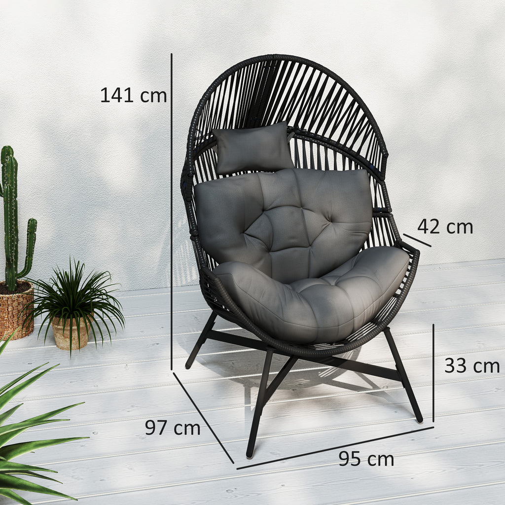 Outsunny Standing Rattan Garden Egg Chair with Headrest, Charcoal Grey