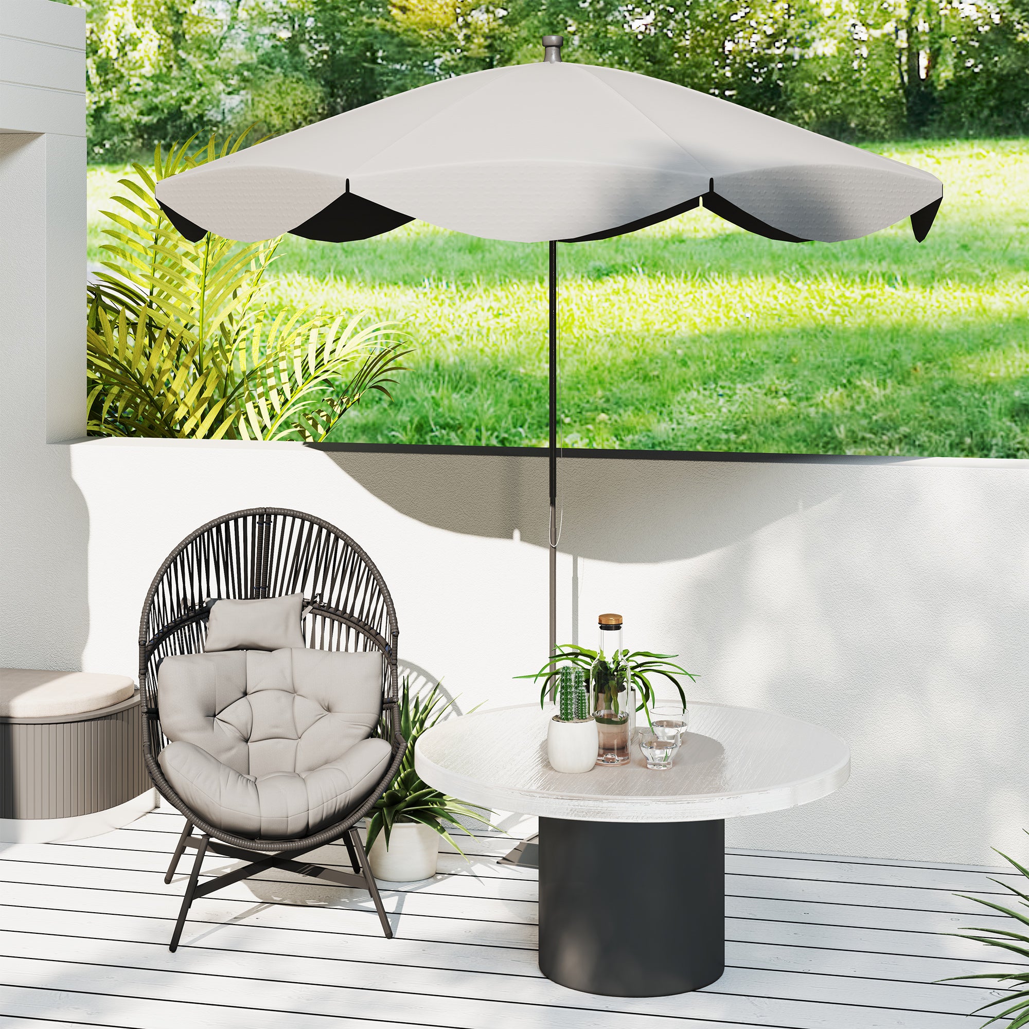 Outsunny Standing Rattan Garden Egg Chair with Headrest, Charcoal Grey