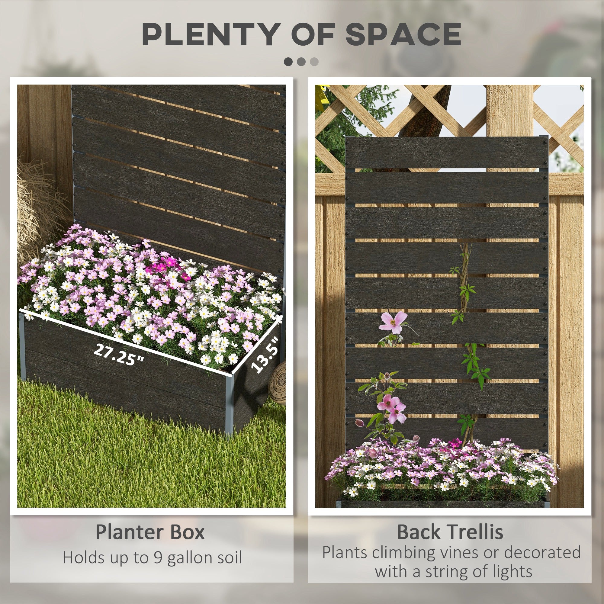 Outsunny Raised Garden Bed with Trellis and Drainage Hole, Planter Box Black