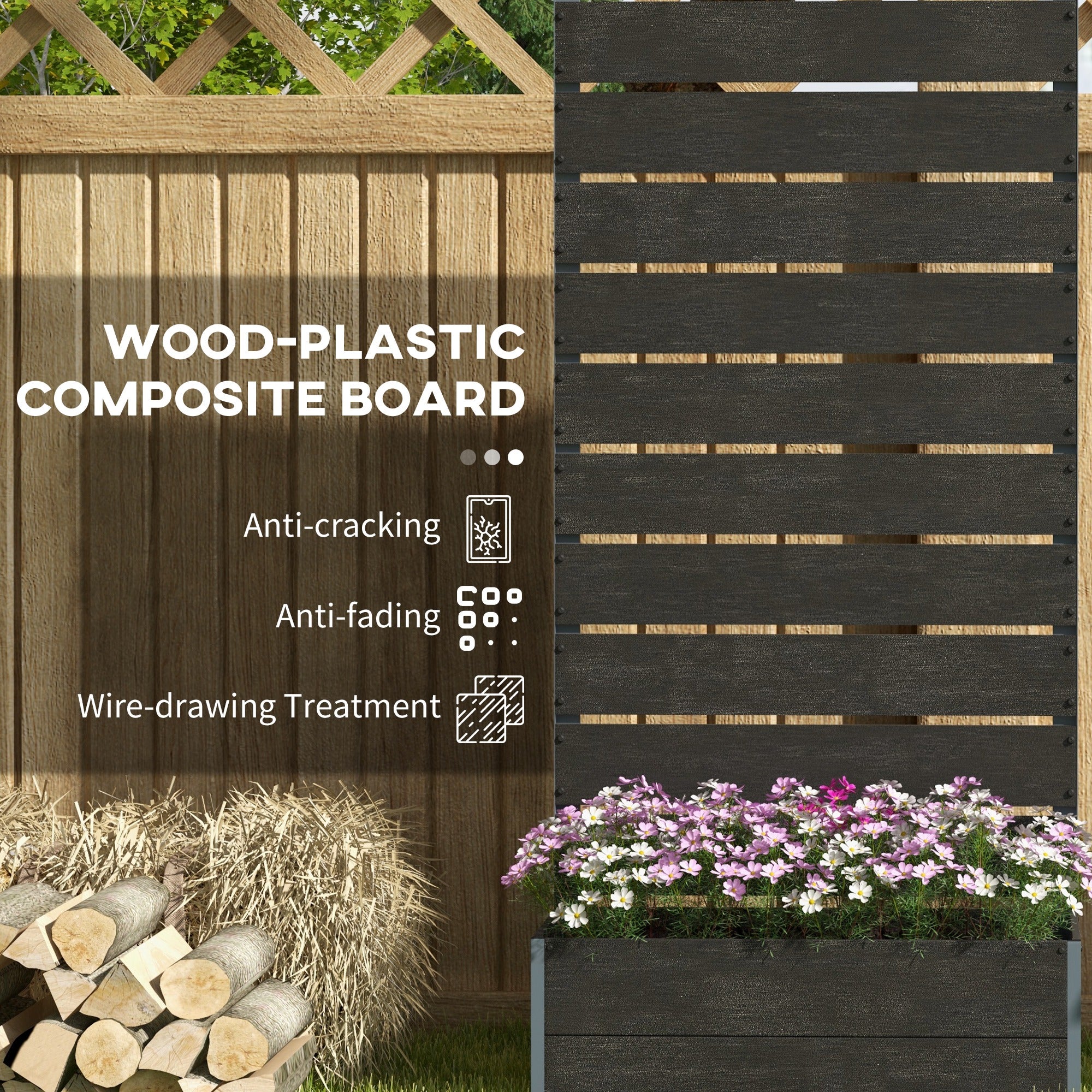 Outsunny Raised Garden Bed with Trellis and Drainage Hole, Planter Box Black
