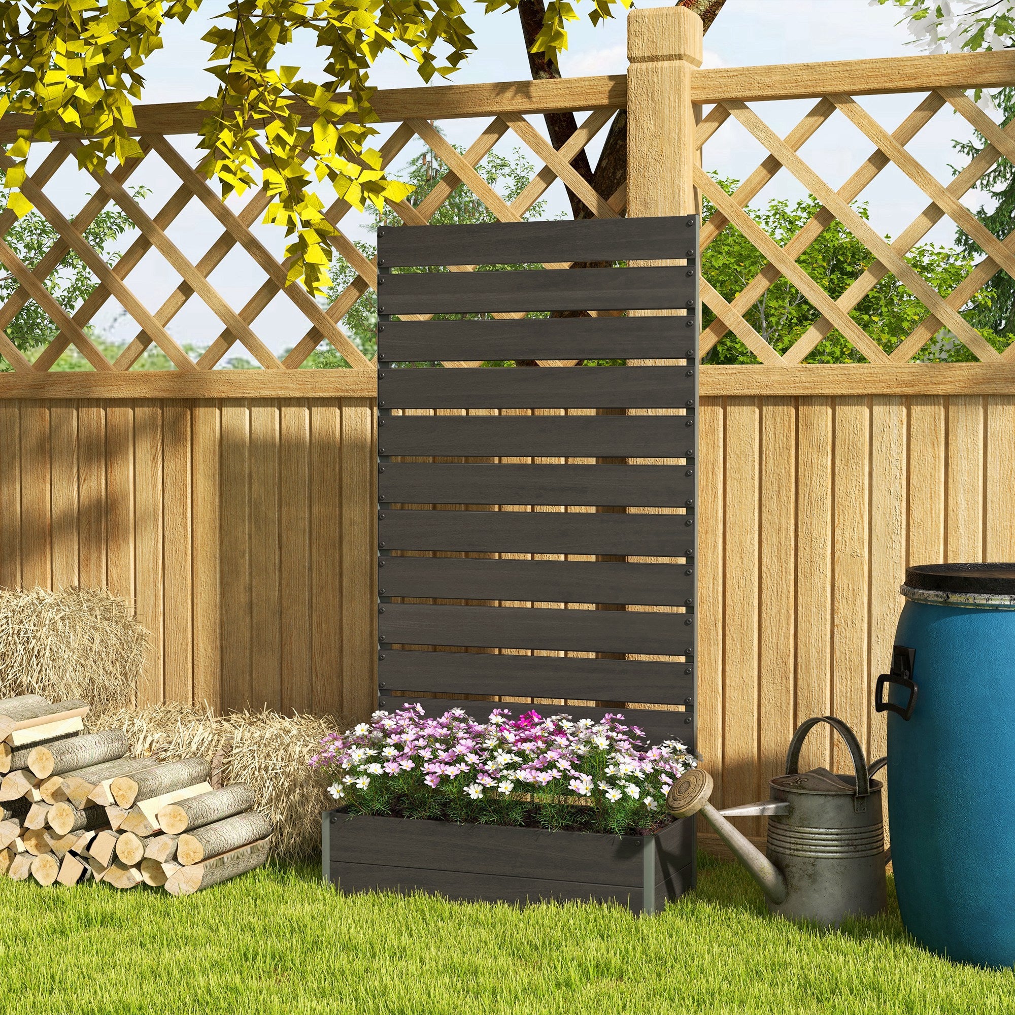 Outsunny Raised Garden Bed with Trellis Standing Patio Planter Box Black