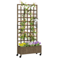 Outsunny Wooden Trellis Planter, Raised Garden Bed with Wheels and Bed Liner