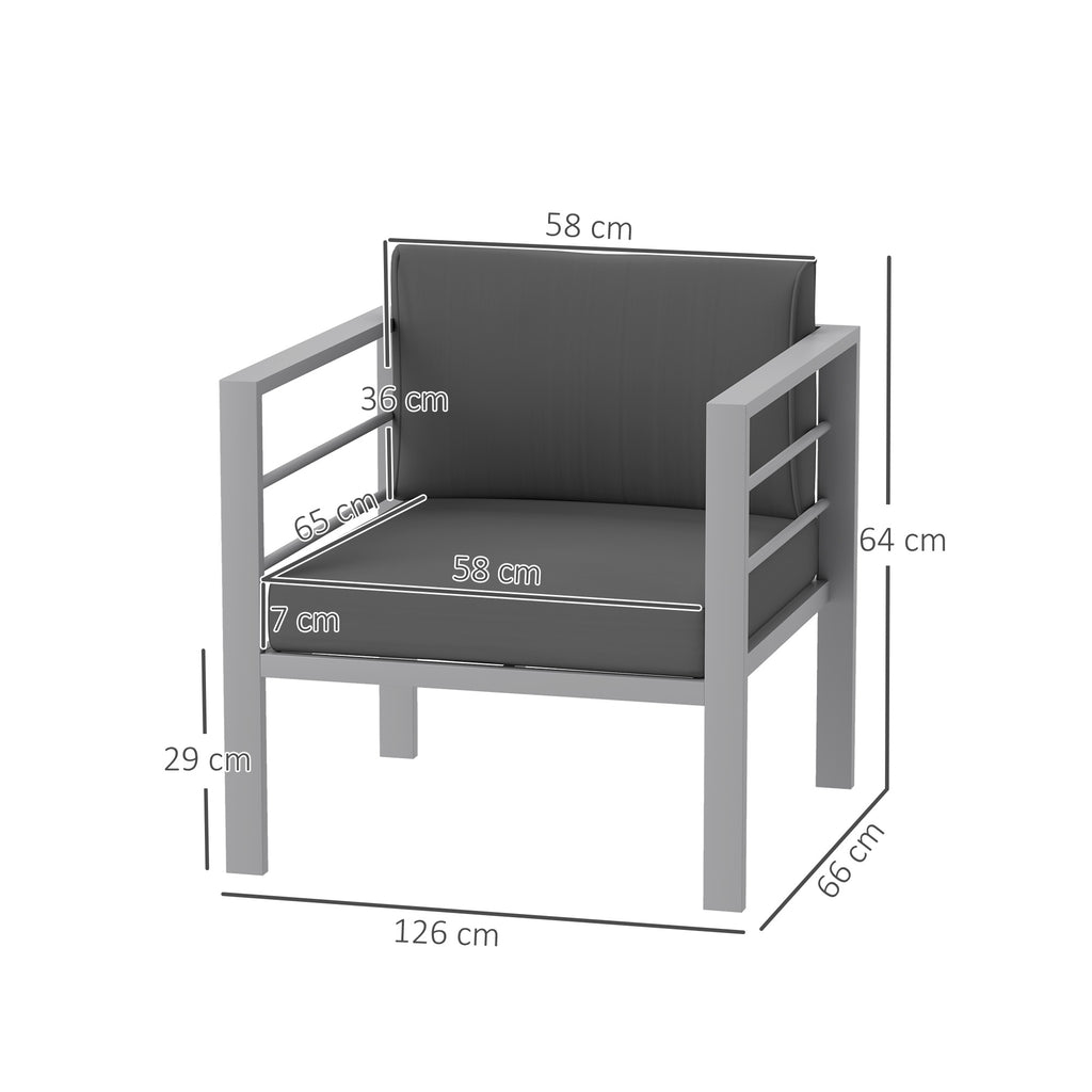 Outsunny Patio Furniture Aluminium Armchair with Cushions, Charcoal Grey
