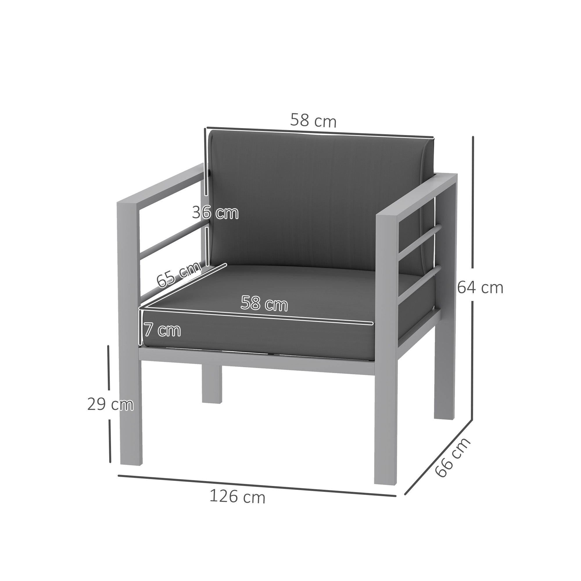 Outsunny Patio Furniture Aluminium Armchair with Cushions, Charcoal Grey