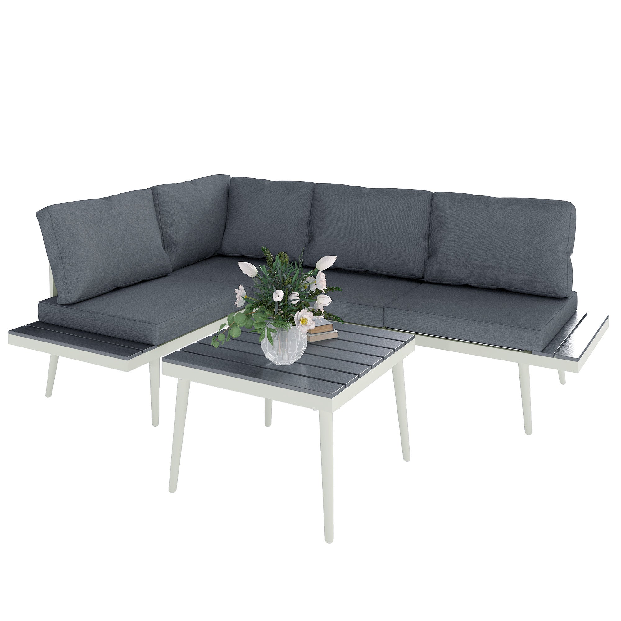 Outsunny 3 Piece Garden Furniture Set with 5-Level Adjustable Lounger, Grey