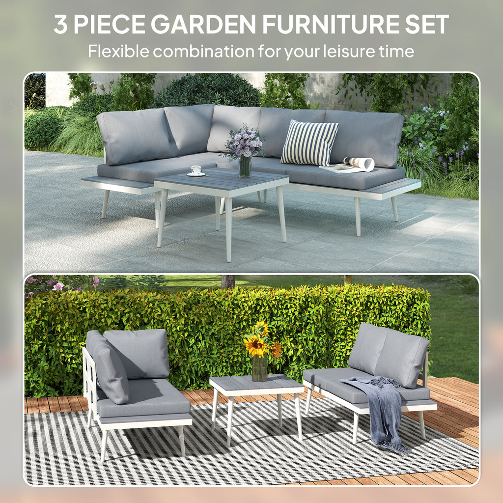 Outsunny 3 Piece Garden Furniture Set with 5-Level Adjustable Lounger, Grey