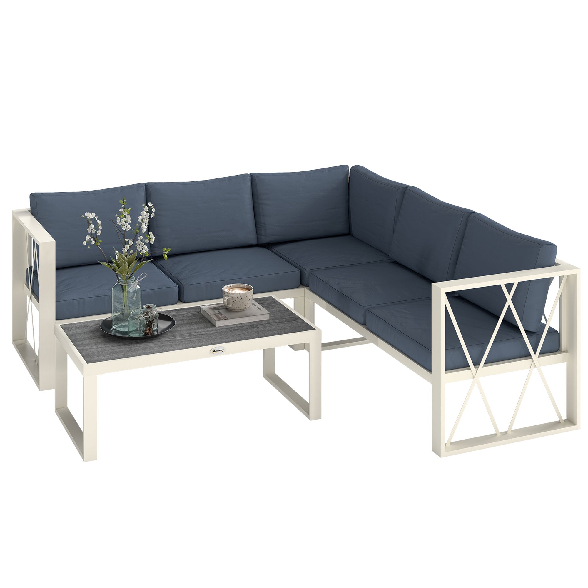 Outsunny 5 Seater Sectional Outdoor Sofa Set with Loveseats for Garden Grey