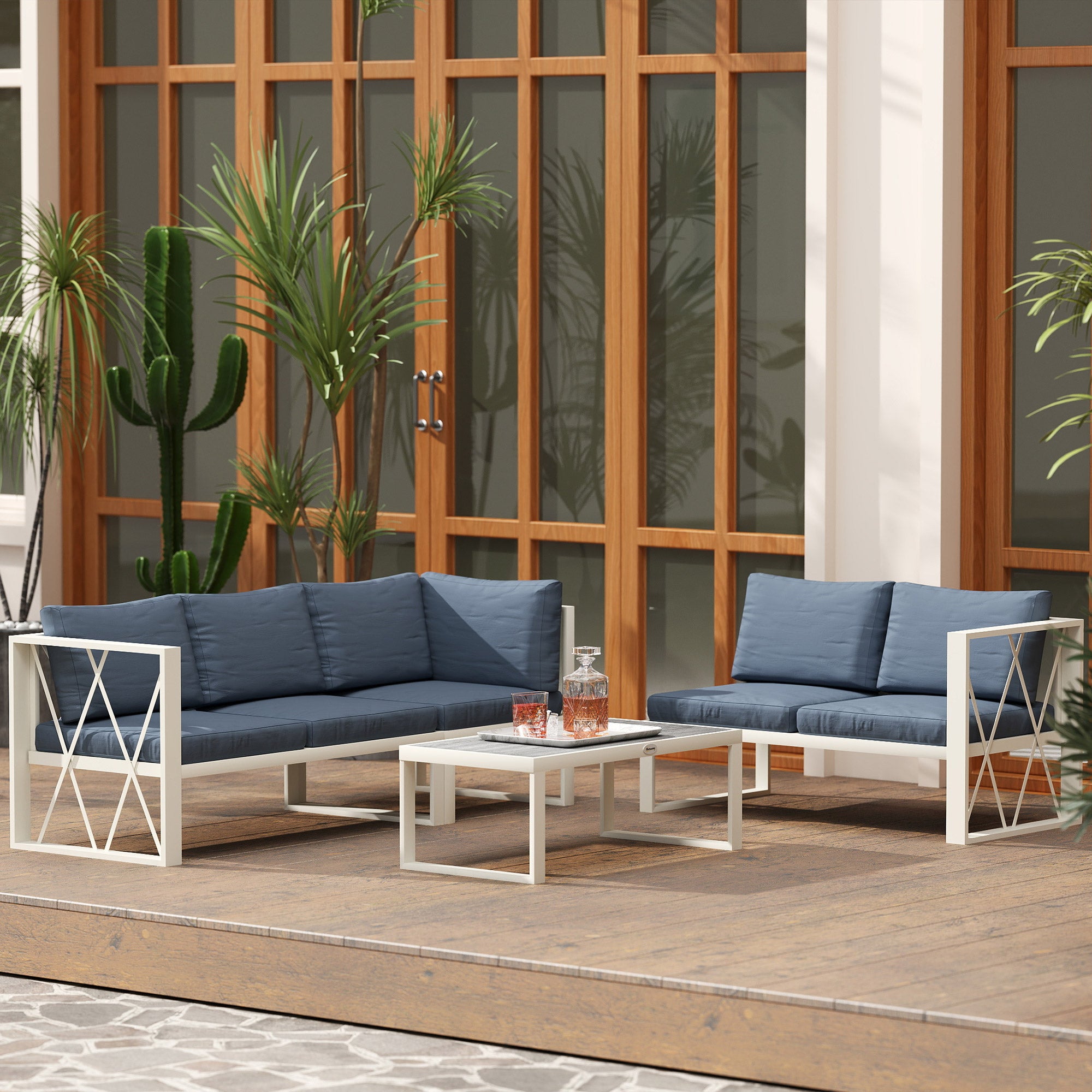 Outsunny 5 Seater Sectional Outdoor Sofa Set with Loveseats for Garden Grey