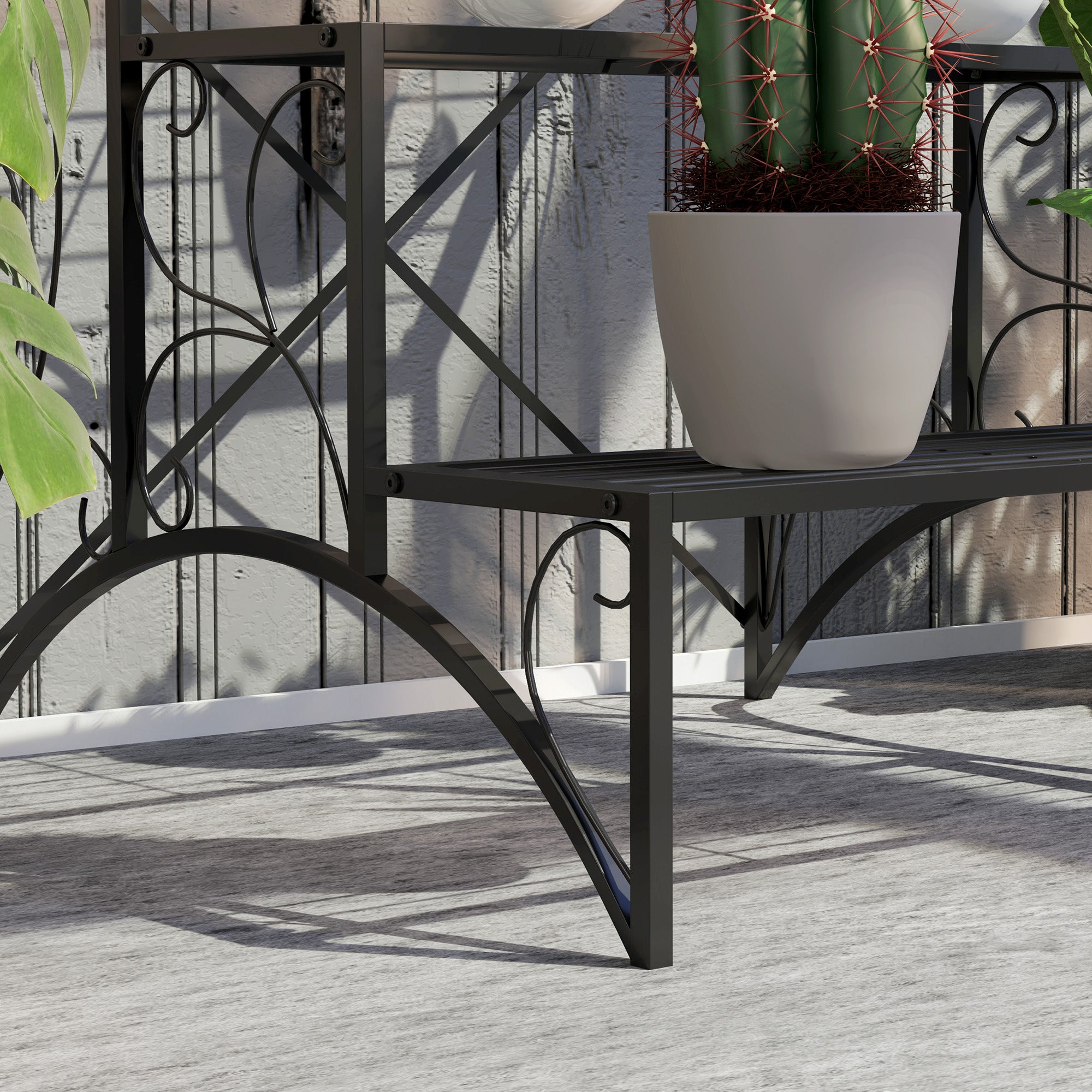 Outsunny 3-Tier Metal Plant Stand for Garden Balcony Indoor Outdoor, Black