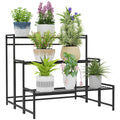 Outsunny 3-Tier Metal Plant Stand, Modern Ladder Shelf for Garden, Black