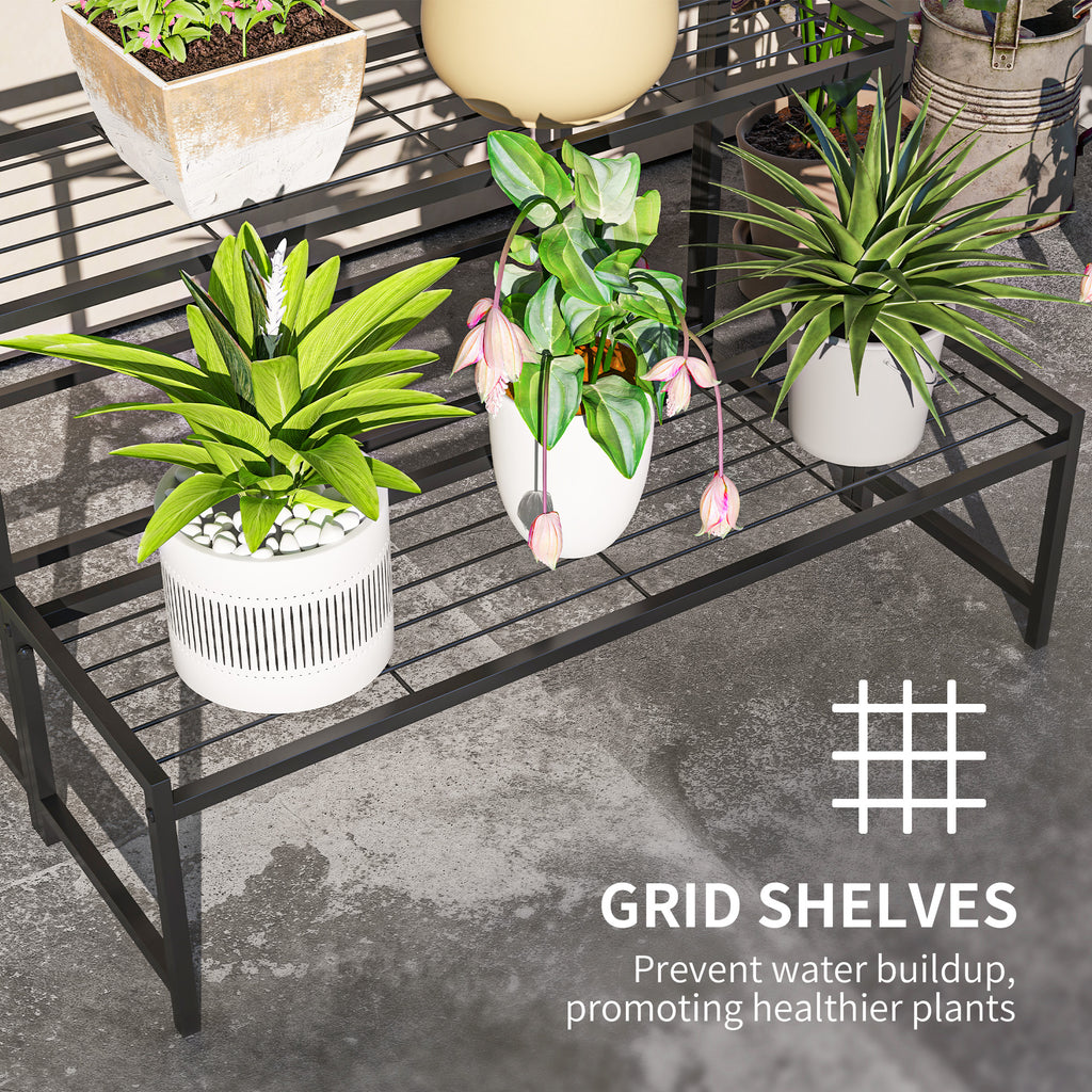 Outsunny 3-Tier Metal Plant Stand, Modern Ladder Shelf for Garden, Black