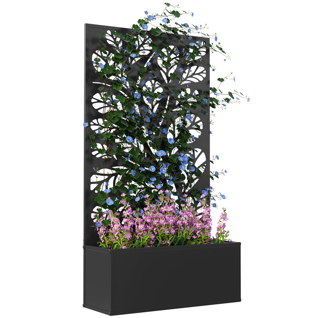 Outsunny Metal Raised Garden Bed with Trellis, Outdoor Elevated Planter Box