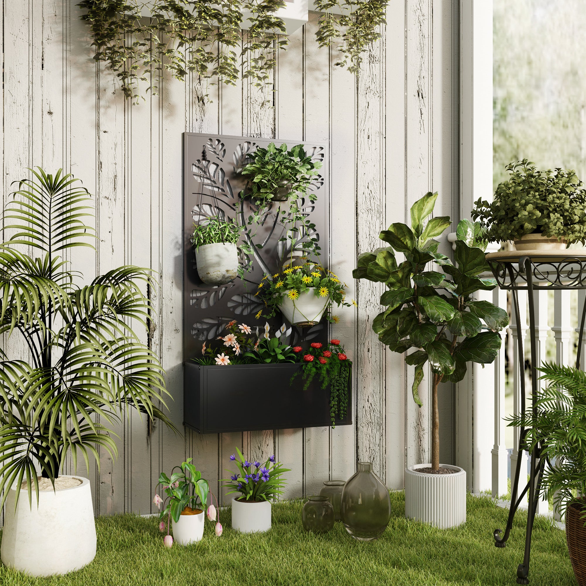 Outsunny Metal Raised Garden Bed with Trellis, Outdoor Elevated Planter Box