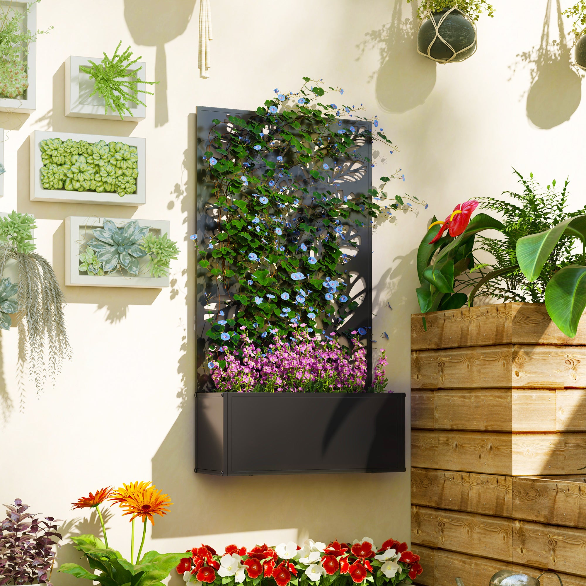 Outsunny Metal Raised Garden Bed with Trellis, Outdoor Elevated Planter Box