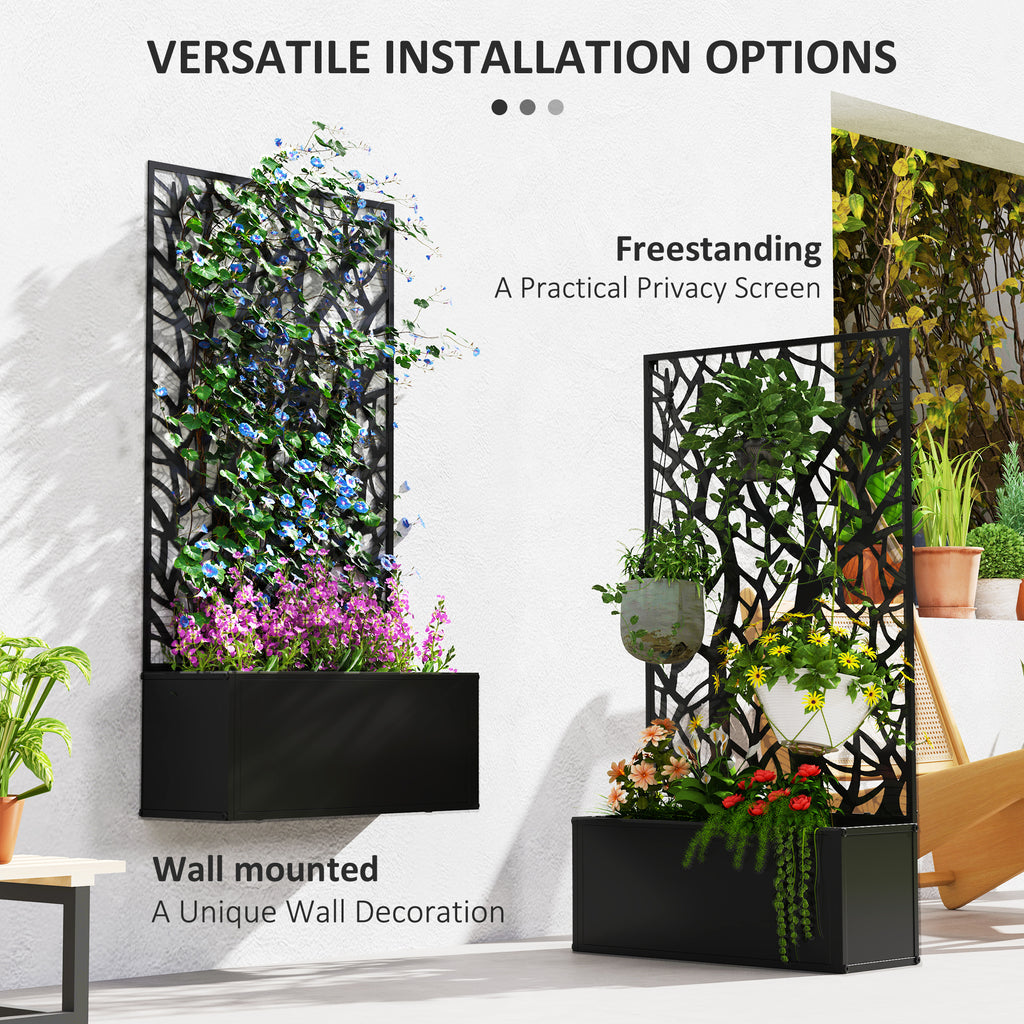 Outsunny Metal Raised Garden Bed with Trellis, Outdoor Elevated Planter Box