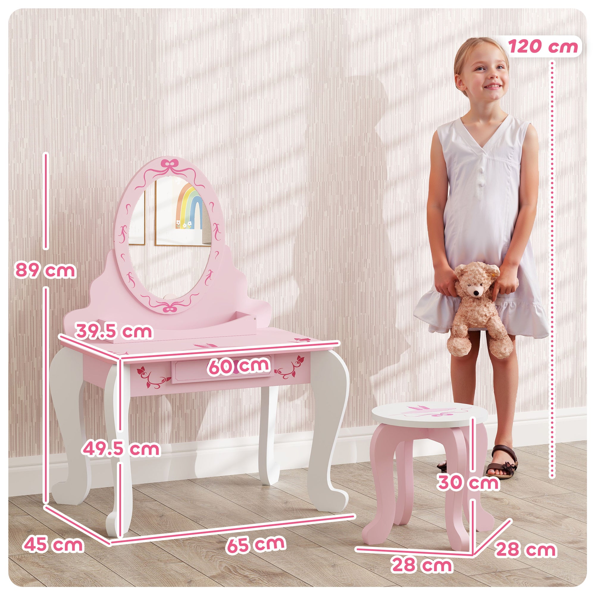 Kids' Ballet Print Vanity Set with Storage and Safety Features