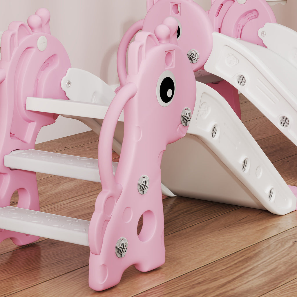 AIYAPLAY 3 in 1 Kids Slide with Climber, Basketball Hoop and Ball, Pink