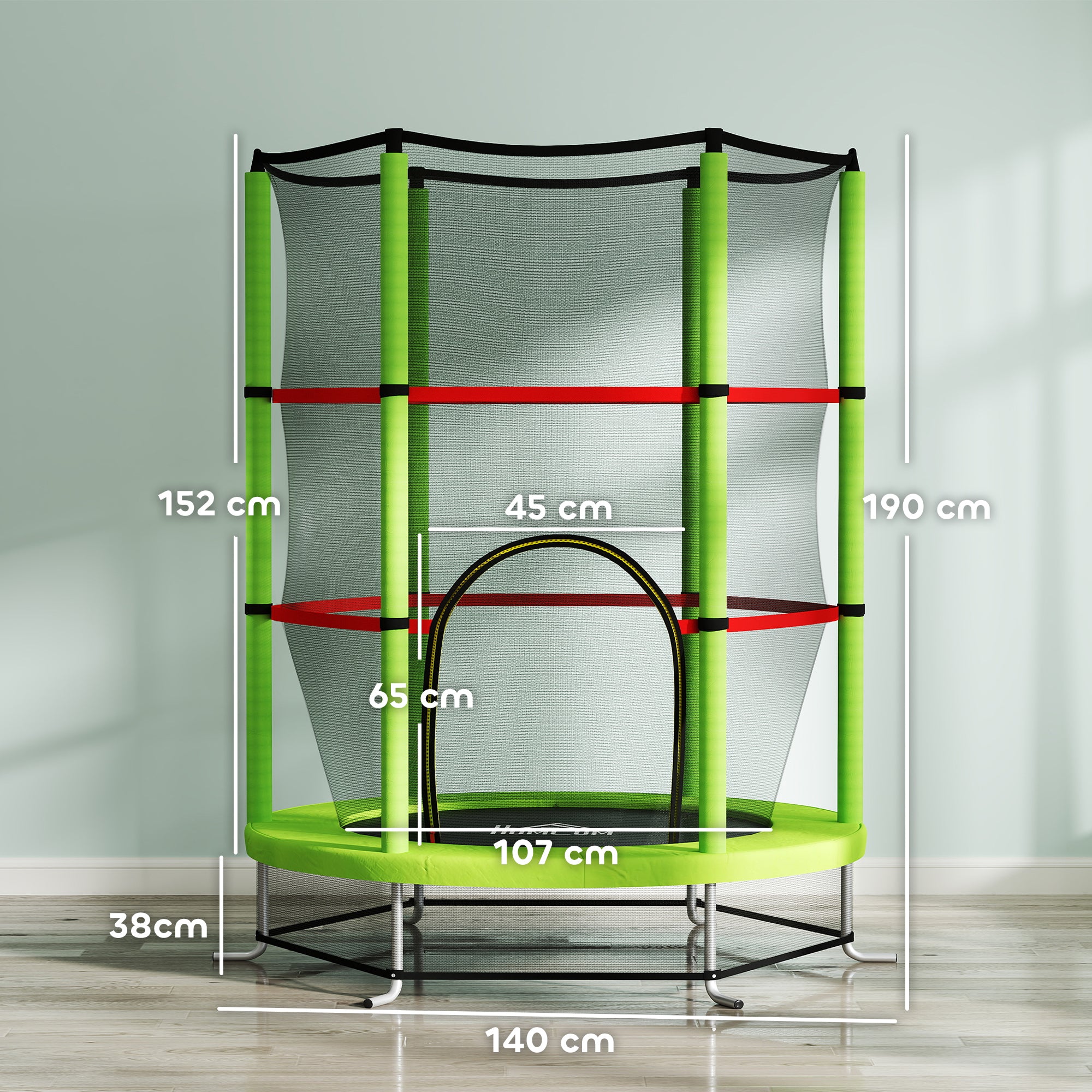 HOMCOM Kids Trampoline Mini Bouncer w/ Enclosure Net for 3-6 Years Green